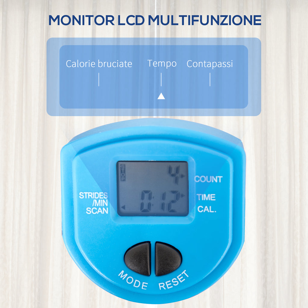 HOMCOM Stepper with LCD Monitor, Adjustable Handlebar and Elastic Bands, 55x53x118-128cm, Black and Blue - Borgè