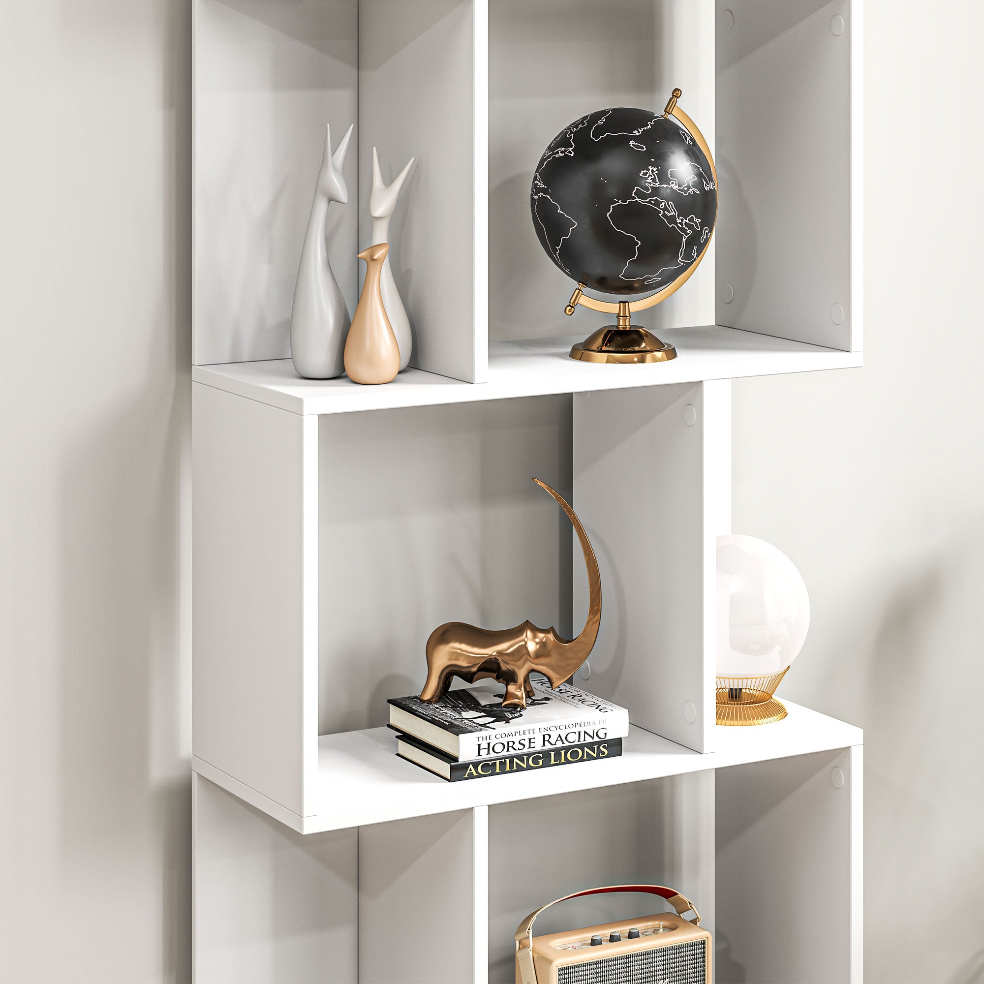 Wooden Bookcase Cabinet with 5 Shelves with Divider, 60x24x184.5 cm, White