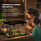 Raised Terrarium for Reptiles with Lock and Thermometer, in Glass and Metal Mesh, 30x30x20 cm, Black