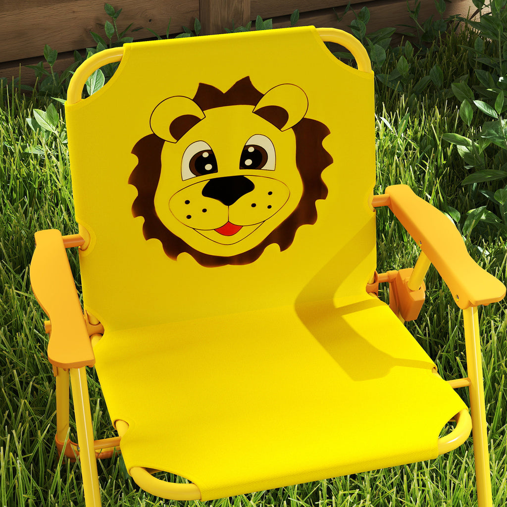 Garden Set for Children 2-5 Years with Round Table, 2 Folding Chairs and a Umbrella, Yellow