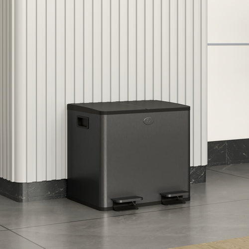 15L 2-Section Rubbish Bin with Silent Closure, Stainless Steel and PP, 41.7 x 36.6 x 43.2 cm, Black