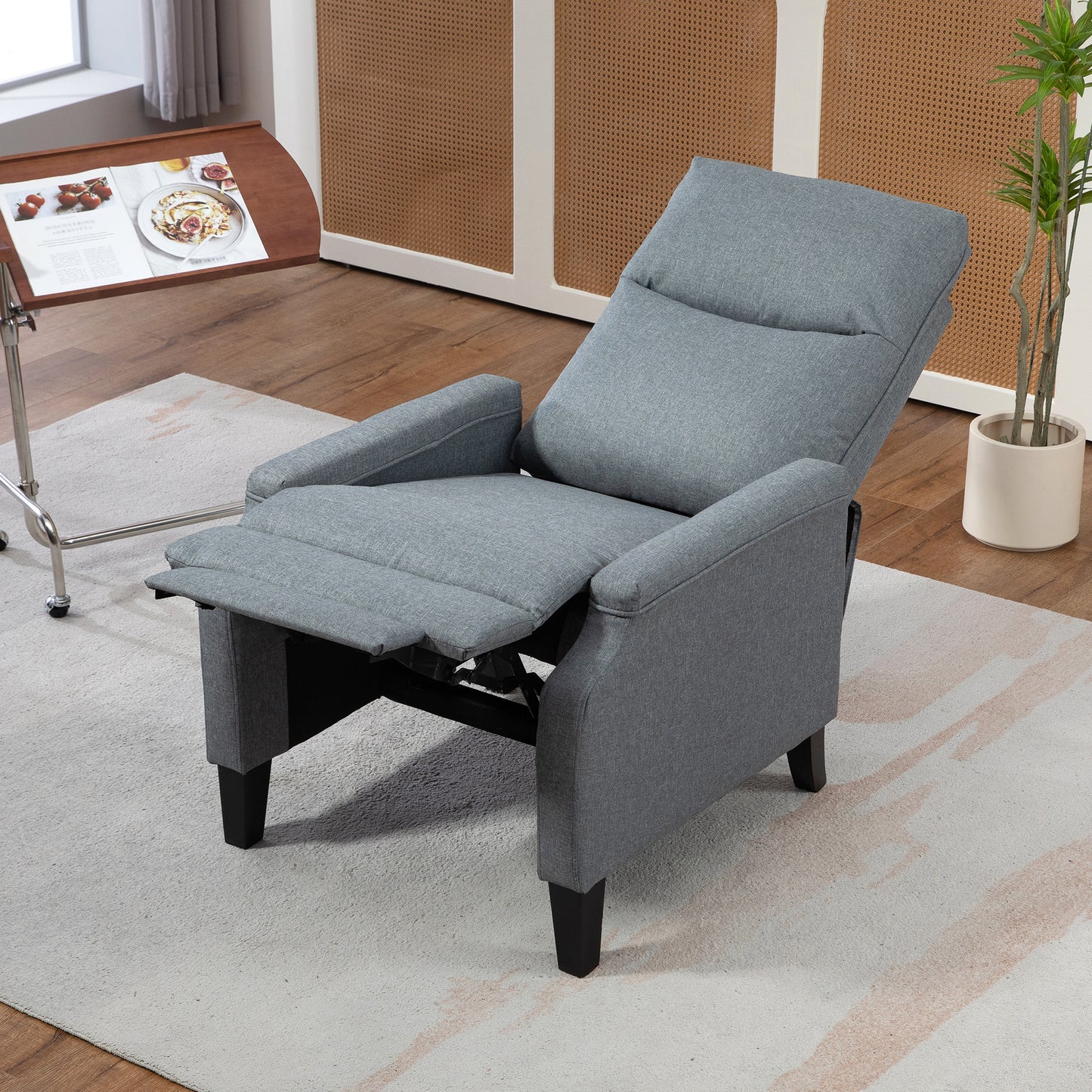 Fabric Relax Armchair with 130° Reclining Backrest and Double Footrest, Grey - Borgè