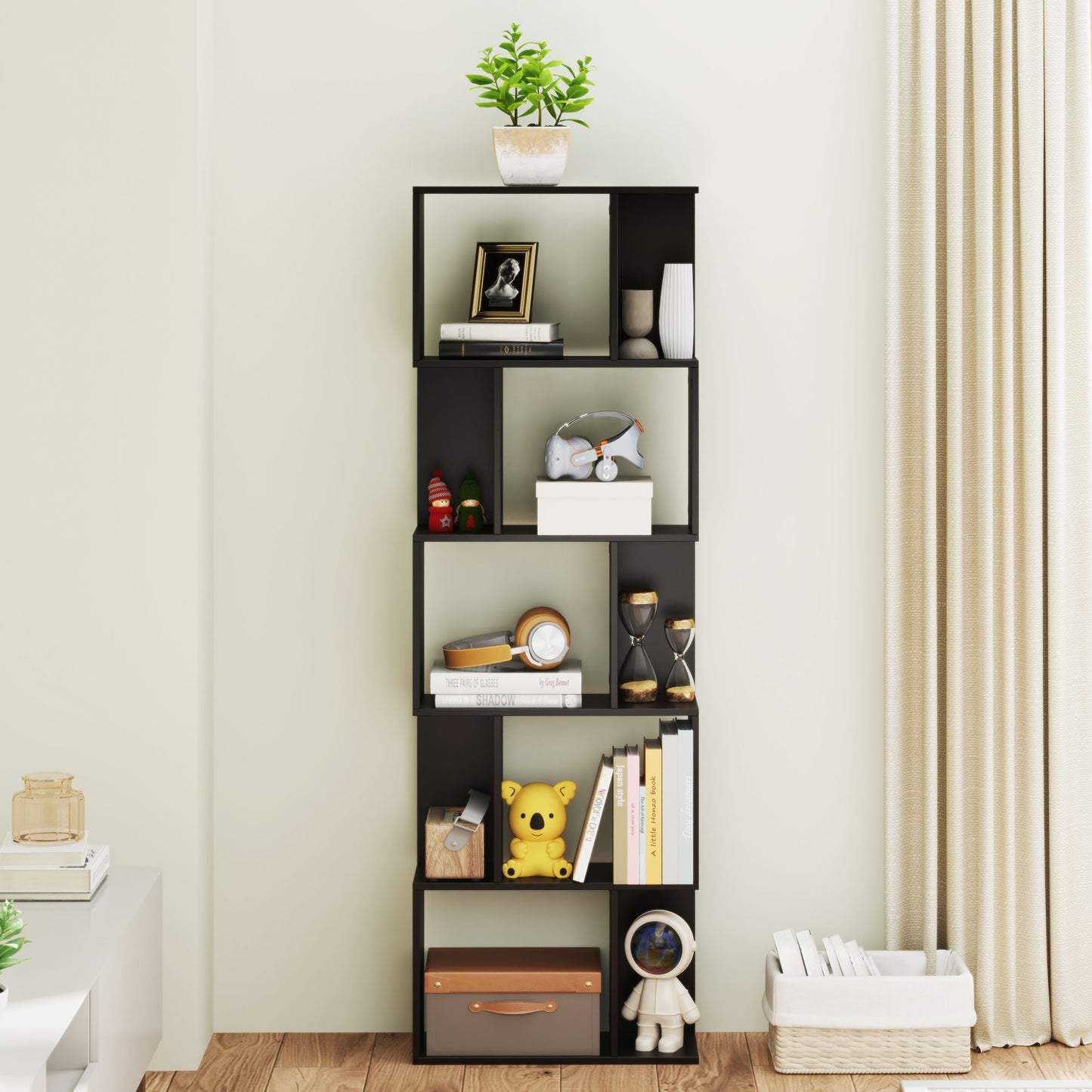 Modern Design Wooden Bookcase 5 Shelves Wooden Bookcase, 60x24x184.5 cm, Black