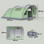 Outsunny Large Multi-Room Tent for 2-4 People, with Windows and Veranda, Green