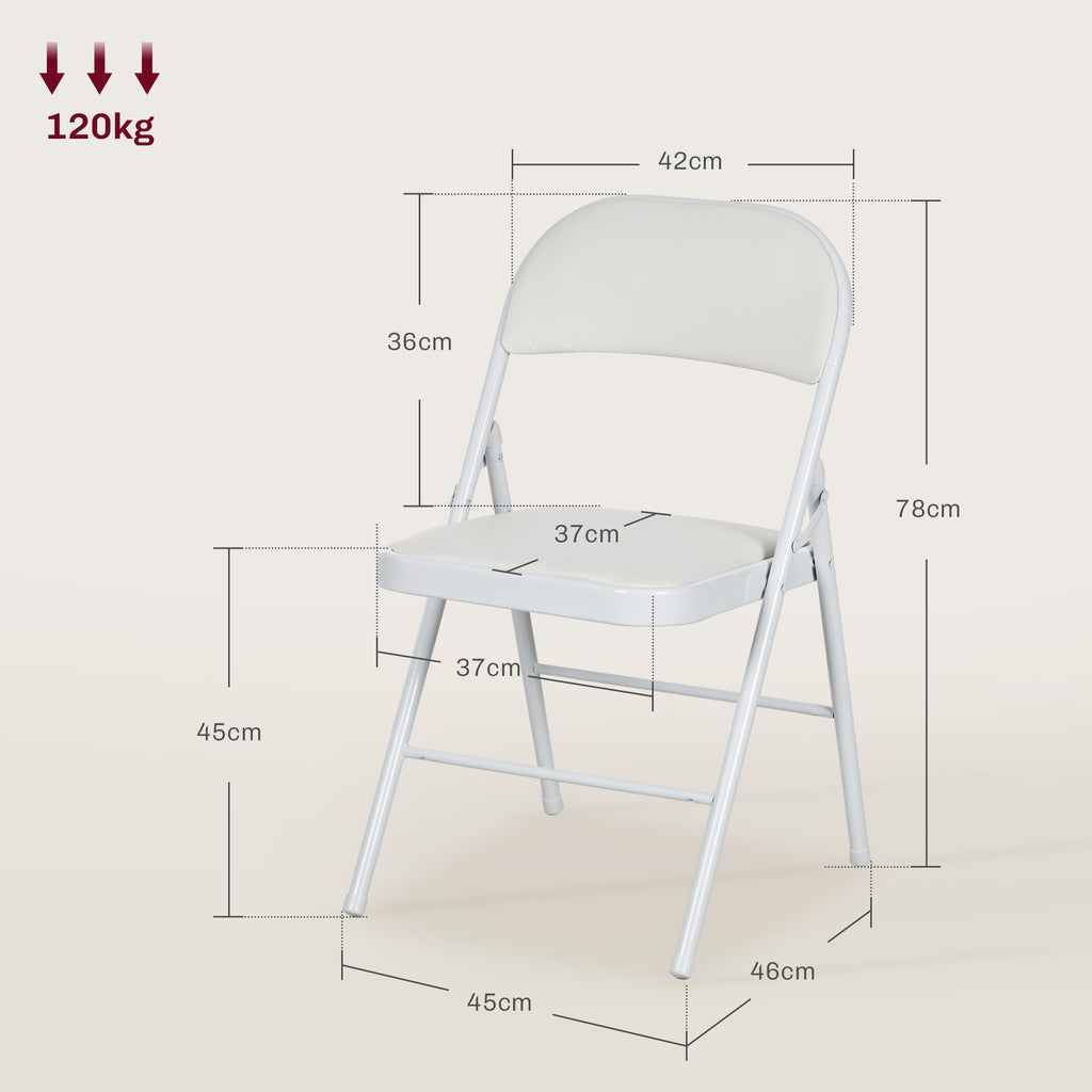 Set of 2 Folding Chairs Padded in PU Faux Leather and Metal, 45x46x78 cm, White