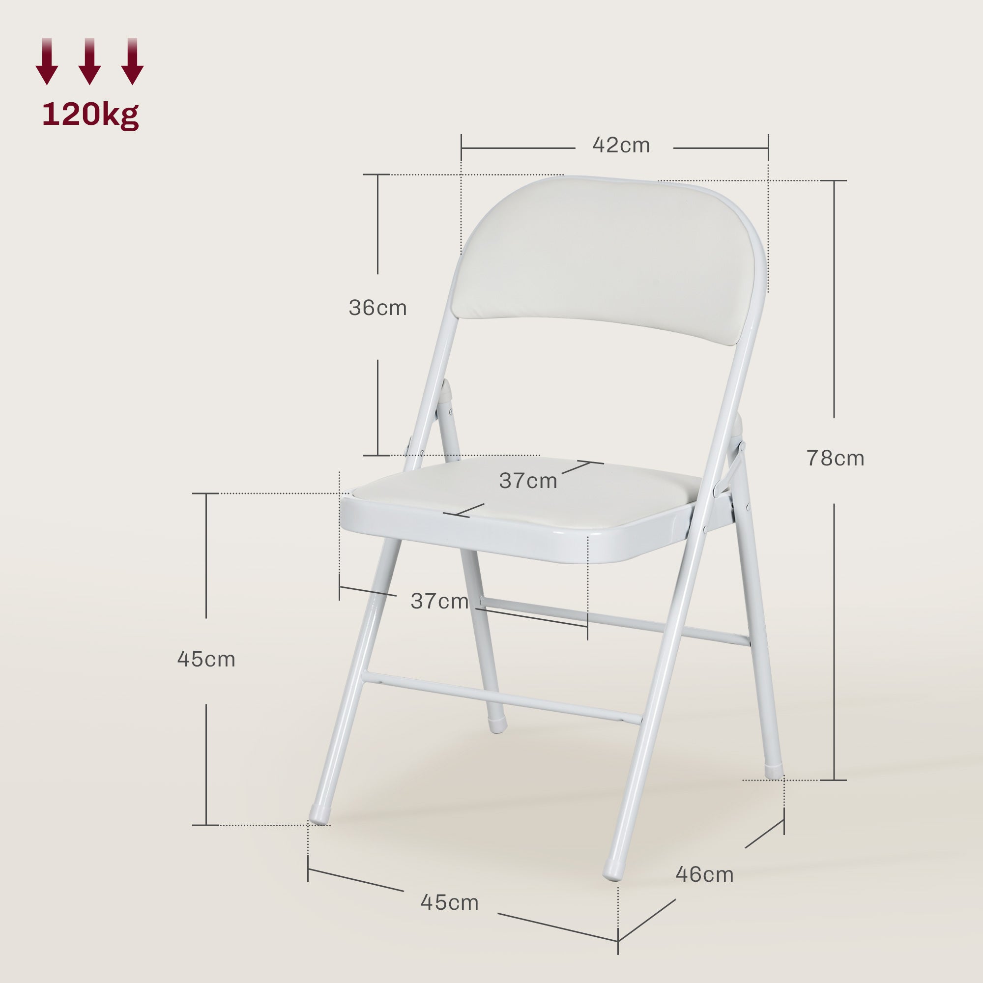 Set of 2 Folding Chairs Padded in PU Faux Leather and Metal, 45x46x78 cm, White