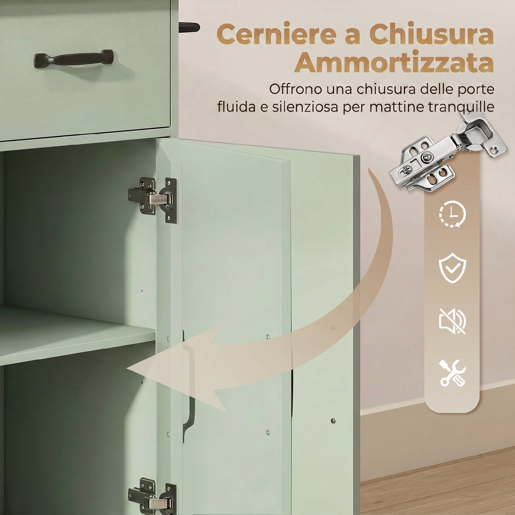 HOMCOM Kitchen Cabinet with Drawer, Cabinet and Adjustable Shelf, Light Green