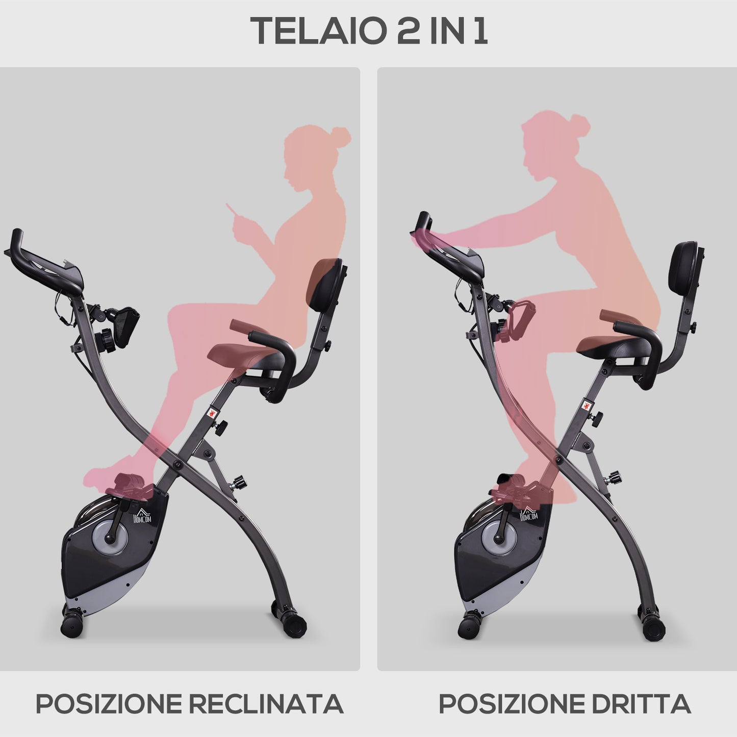 Magnetic Folding Exercise Bike with 8 Resistance Levels, LCD Monitor and Adjustable Height, 100x54x109cm, Grey and Black