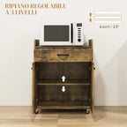 Kitchen Trolley with Drawer, Cabinet and 4 Wooden Wheels, 60x40x77cm, Rustic Brown