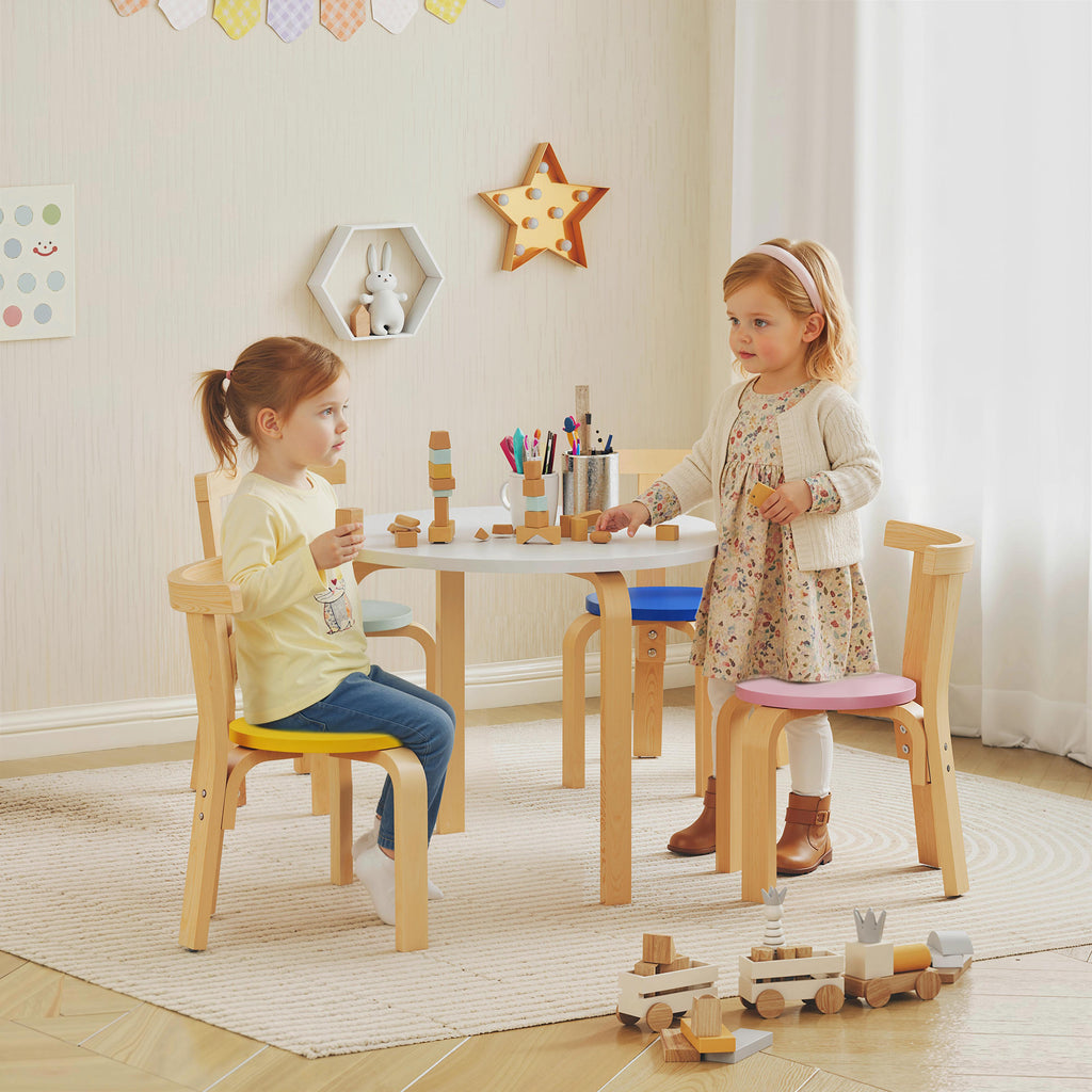 5-Piece Wooden Table and Chair Set for Children Ages 3-8 with Rounded Edges, Multicolored