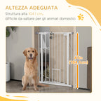 Tall Adjustable Dog Gate with Small Door and Automatic Closing, 74-80x104cm, White