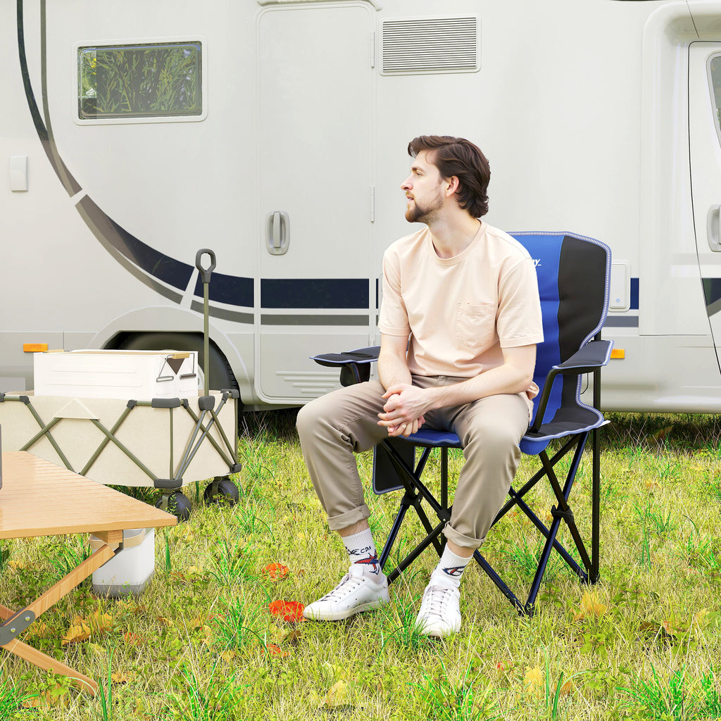 Folding Camping Chair with Pocket and Cup Holder with Carrying Bag, Blue