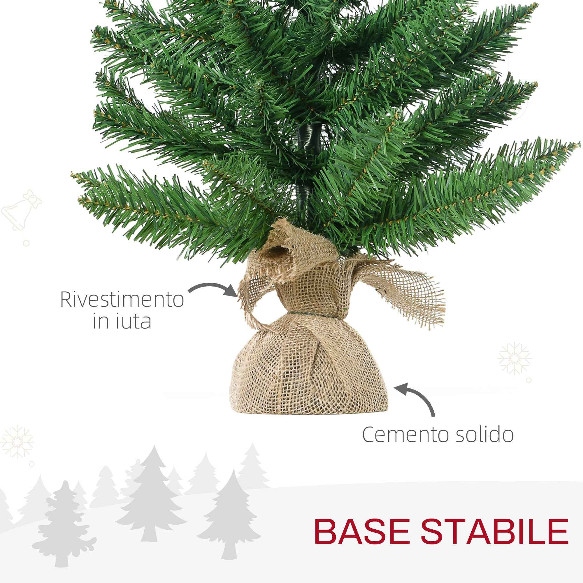 HOMCOM 55cm Mini Christmas Tree with 50 Thick Branches and Realistic PVC Needles, Cement and Jute Base