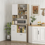 Wooden Pantry Cabinet with Drawer, 3 Cabinets and 4 Open Shelves, 80x35x180 cm, White