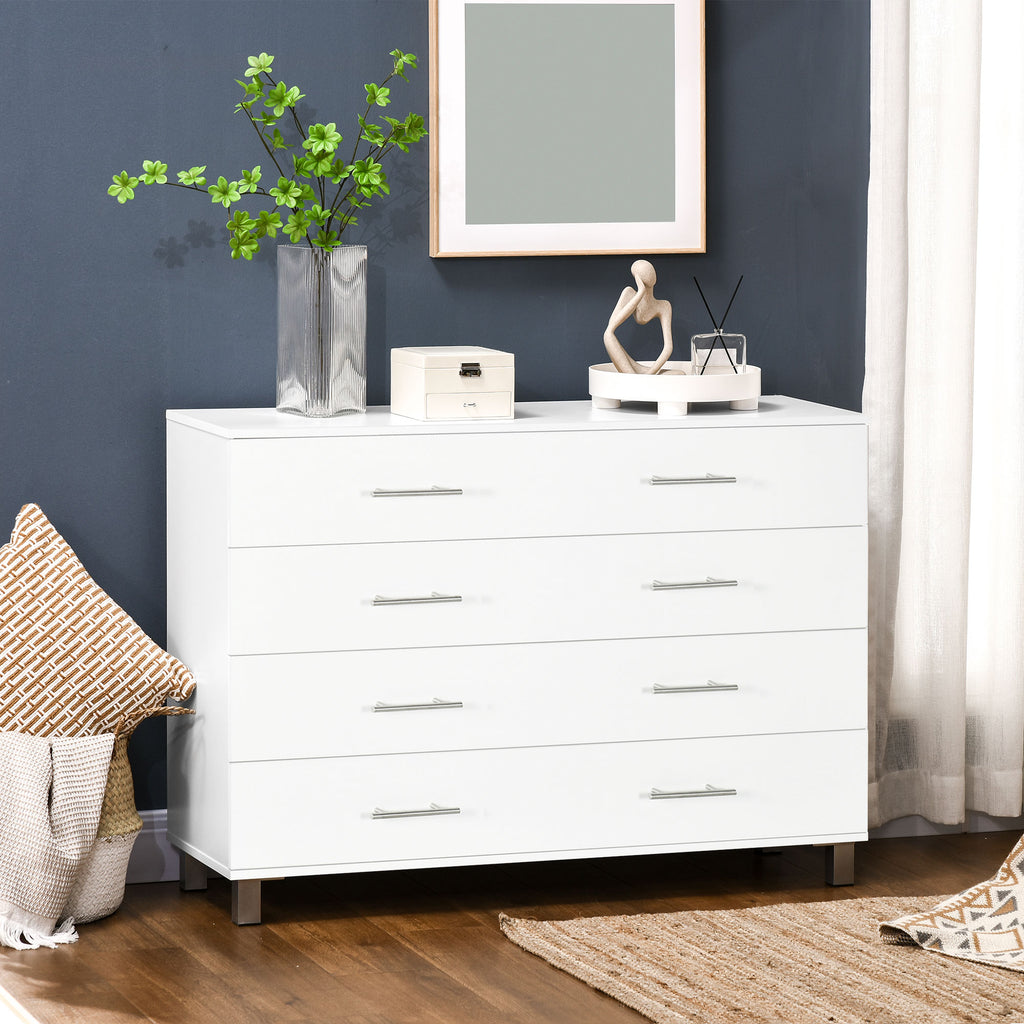 4 Drawer Wooden Bedroom Chest with Metal Handles, White