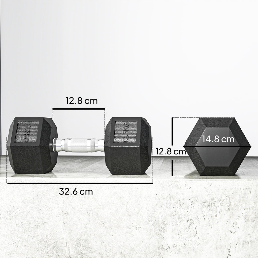 HOMCOM 2 x 12.5 kg Hex Dumbbell Set, Gym Weights with Non-Slip Knurled Grip, Black