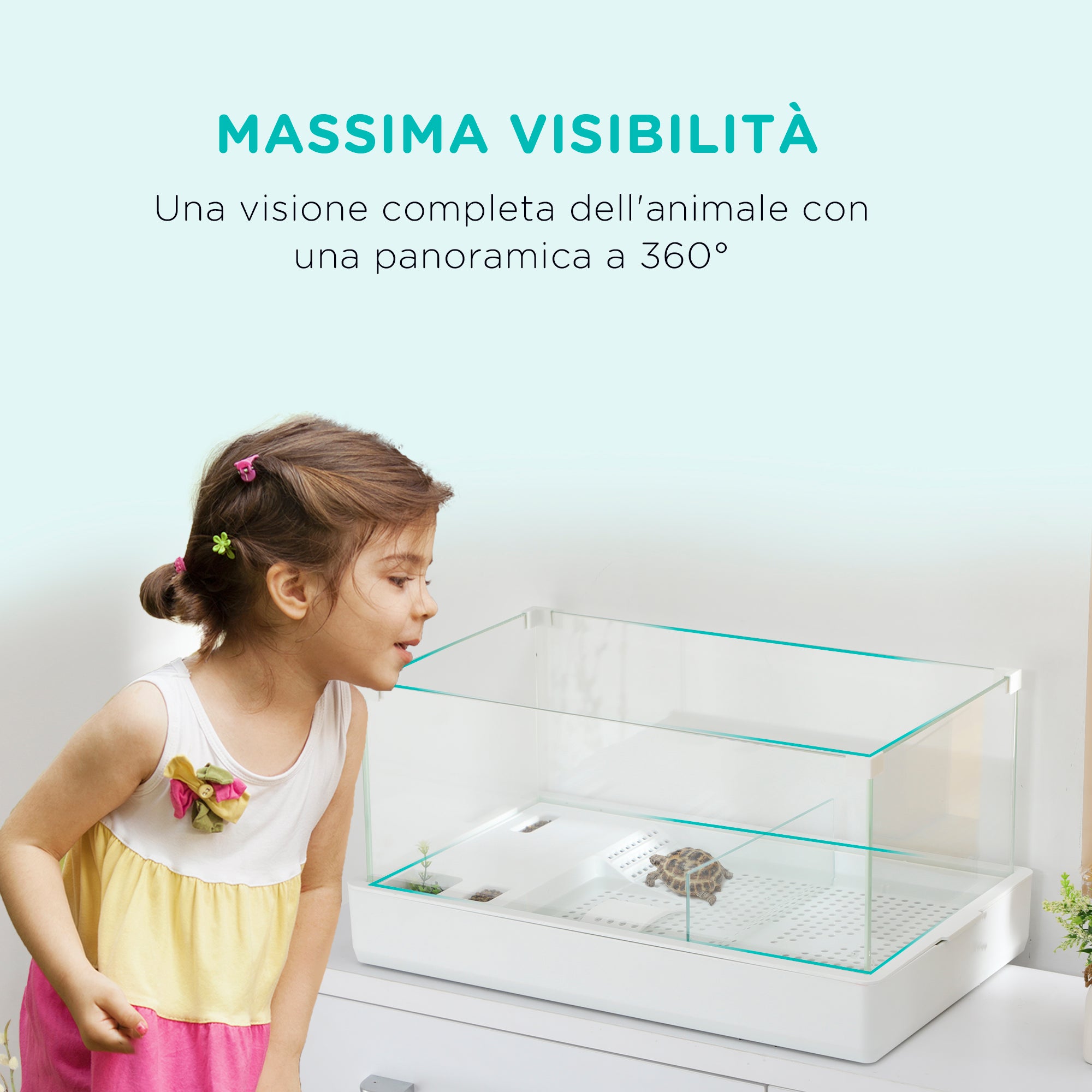 Turtle Tank with 3-Level Filter and Glass and ABS Panels, 51x31x25.5 cm, White