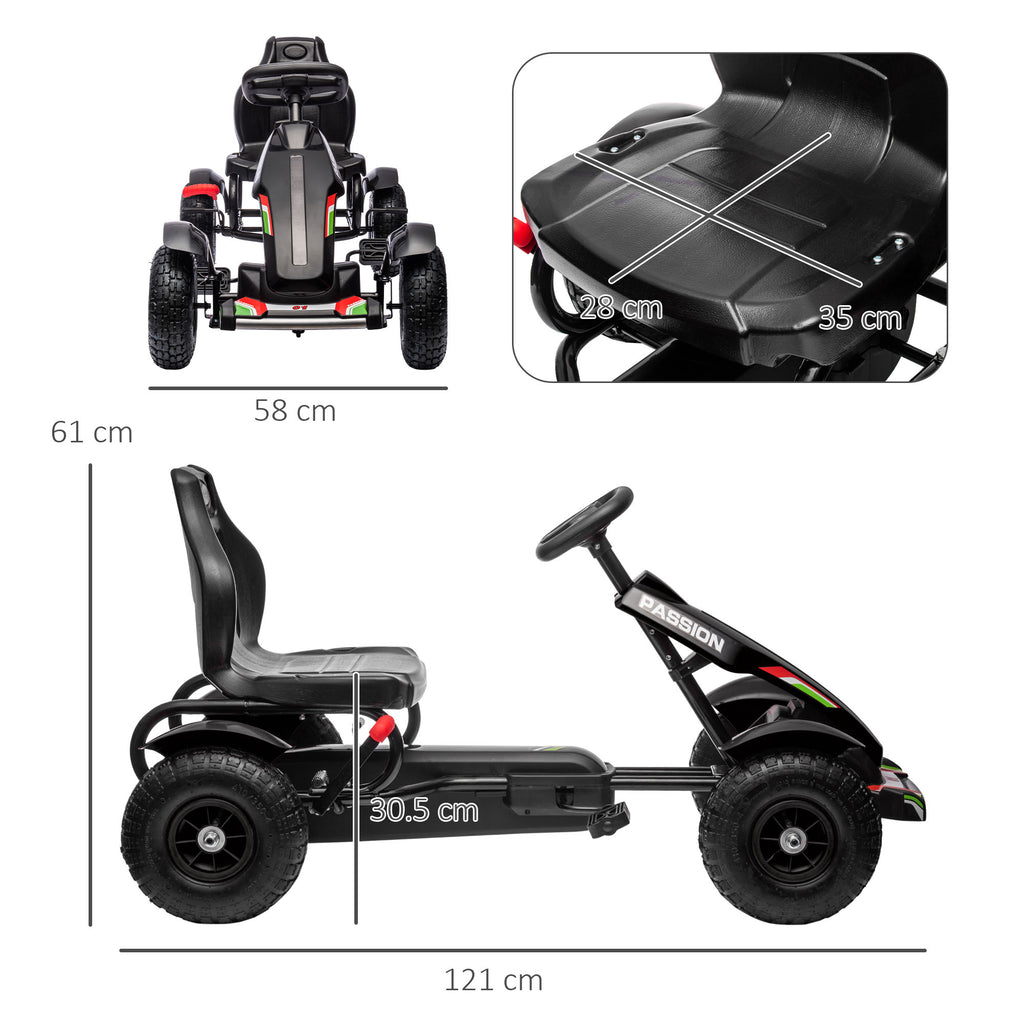 Pedal Go Kart for Children 5-12 Years in PP and Black Metal with Adjustable Seat and Handbrake, 121x58x61 cm