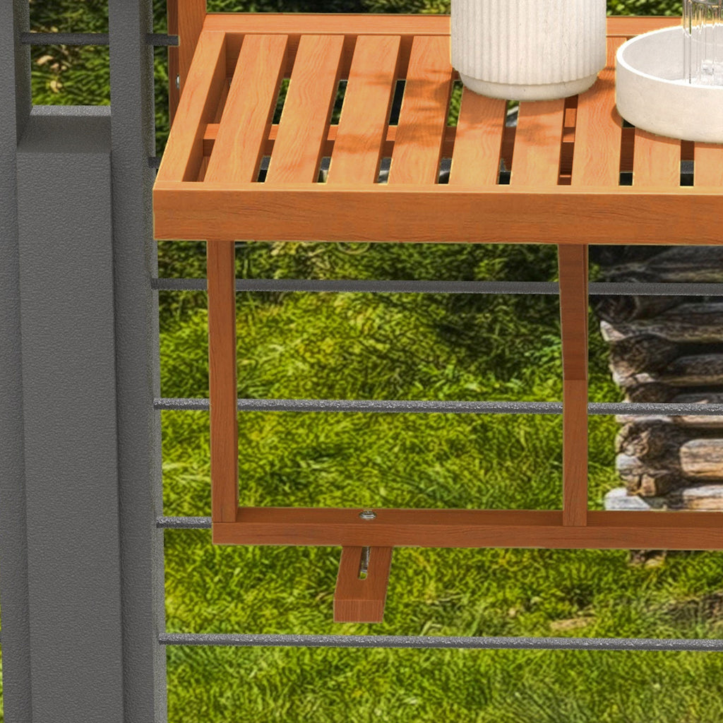 Folding and Adjustable Balcony Railing Table in Wood, Teak Colour - Borgè