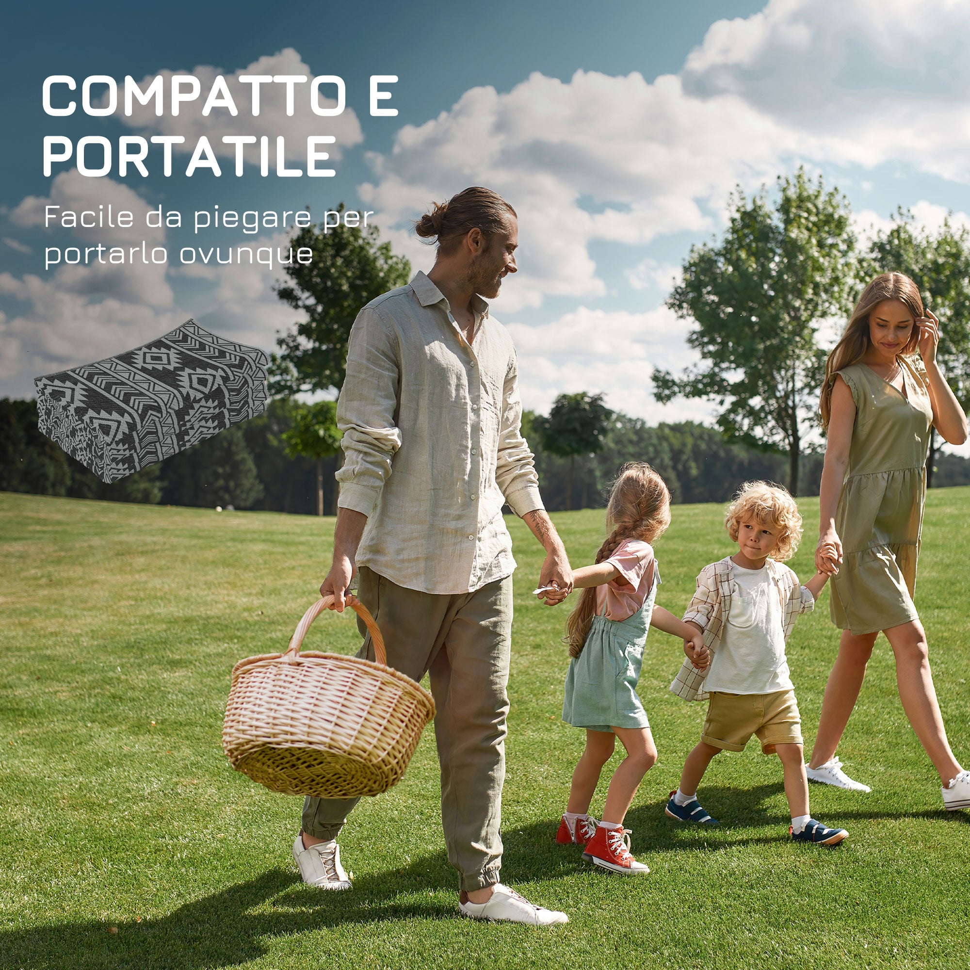 Modern Outdoor Rug Black and Grey PP with Reversible and Foldable Design, 182x274 cm