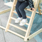 AIYAPLAY 5-in-1 Folding Climbing Game with Slide, 2 Walls, Swing and Basketball Hoop, Wooden, 140x172.5x116.5 cm