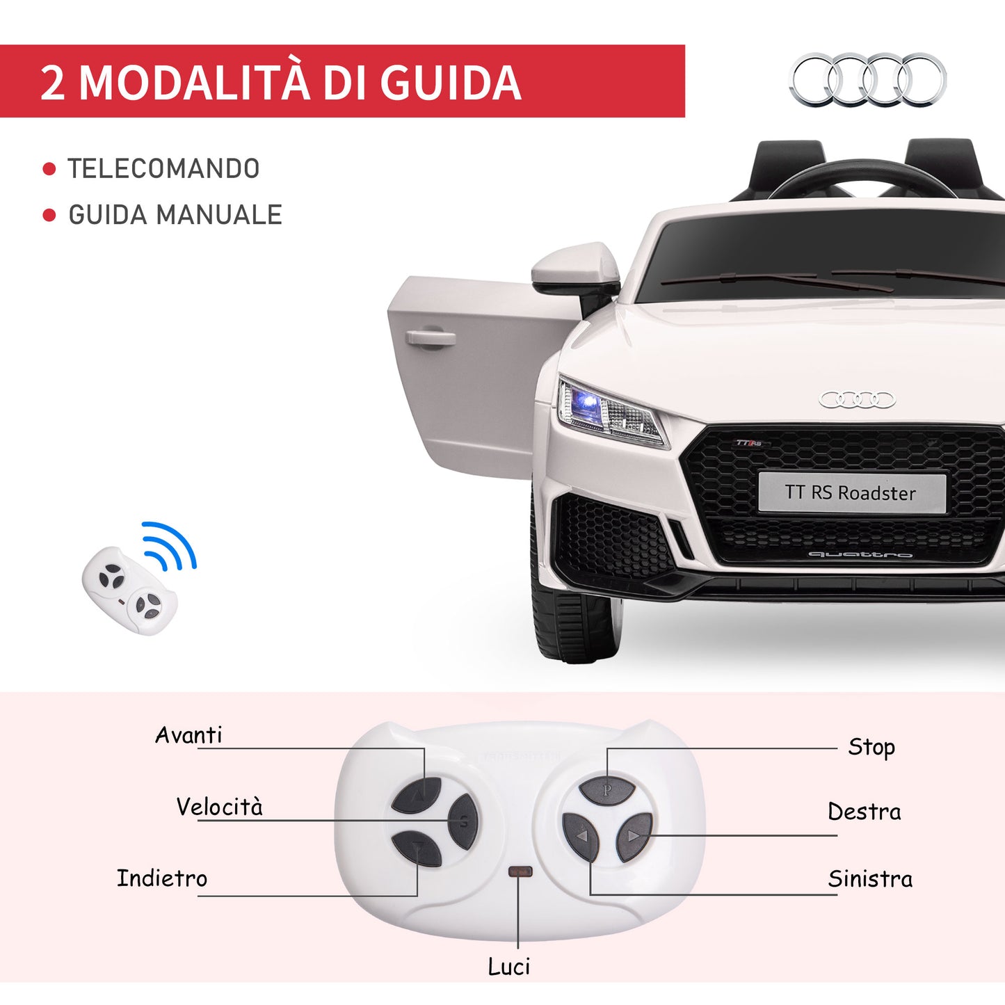 Electric Ride-On Car for Kids 3-5 Years AUDI TT with Remote Control, Opening Doors and LED Headlights, White