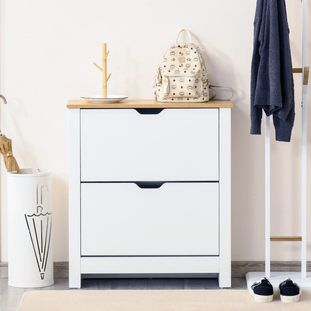 Modern Shoe Rack for 12 Pairs Max with 2 Adjustable and Removable Drawers, in Wood, 72x26x80 cm, White