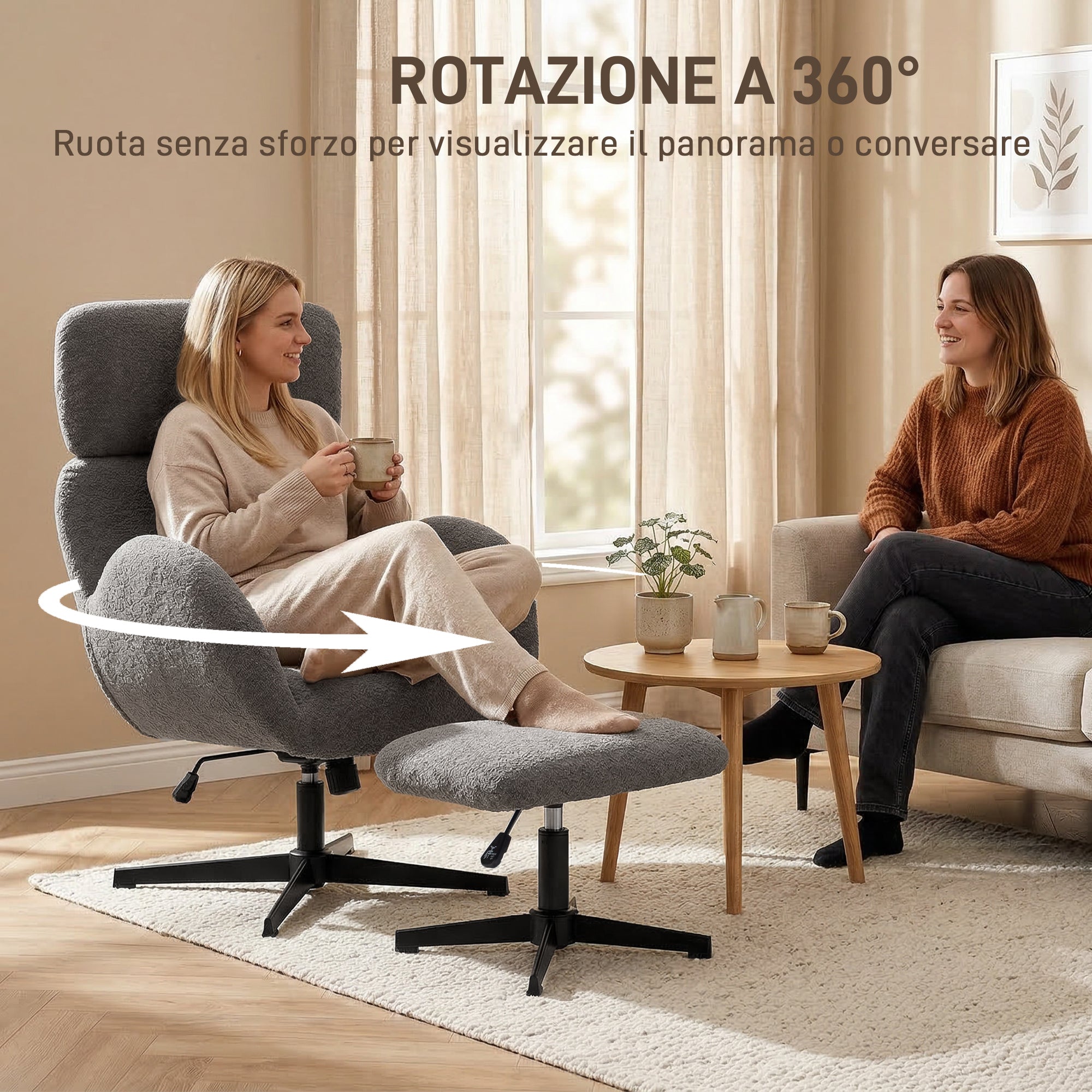 Swivel Chair with Footrest, Height-Adjustable with Adjustable Headrest, Rocking Function, Grey