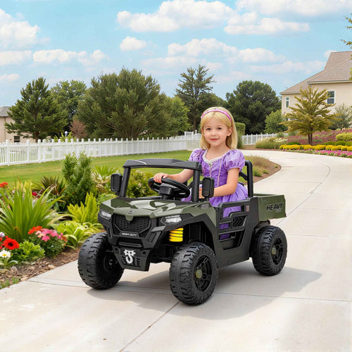 AIYAPLAY 12V Electric Ride-On Toy Car for Kids with Remote Control, Suspension, Trunk, and Music, Ages 3-8, Green
