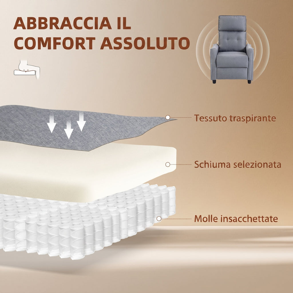 HOMCOM 160° Reclining Massage Chair with Footrest and Remote Control, 69x93x104 cm, Light Grey Linen Effect