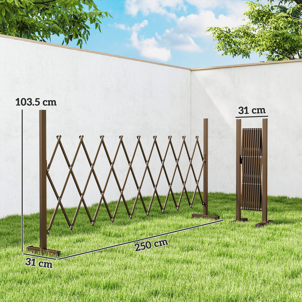 Outsunny Adjustable Width Garden Fence, Metal and Aluminum, 250x31x103.5 cm, Brown