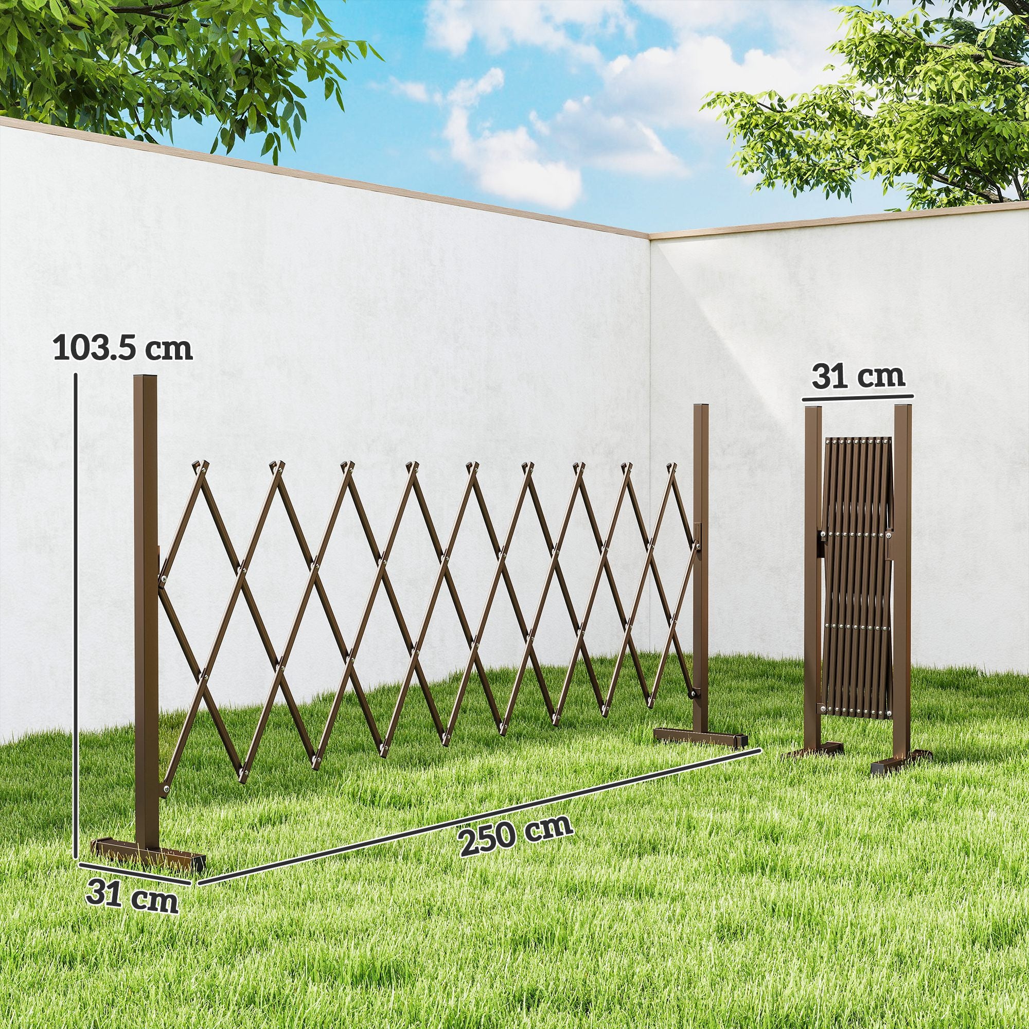 Outsunny Adjustable Width Garden Fence, Metal and Aluminum, 250x31x103.5 cm, Brown