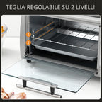 Electric Oven 10L Adjustable Temperature and Timer, Grill and Baking Tray Included, 750W, 36.5x26x22cm, Silver Black - Borgè