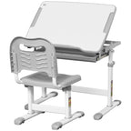 Children's School Desk for 6-12 Years with Chair and Adjustable Height, Tiltable Top, 66x47x52-77 cm, Grey