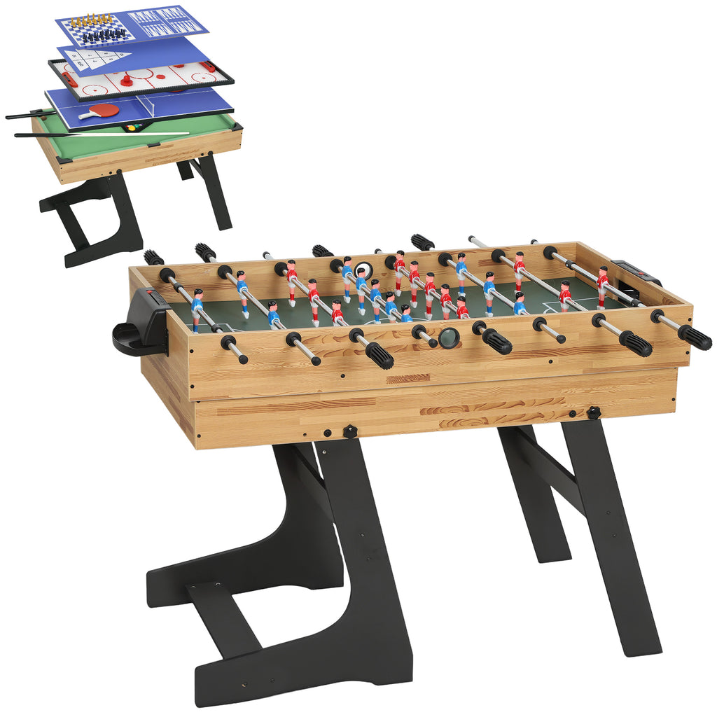 SPORTNOW 13-in-1 Folding Game Table with Foosball, Ping Pong, Hockey, Billiards, Chess and More, Walnut