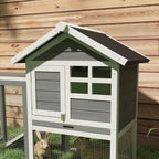 Rabbit Cage, Guinea Pigs and Rodents, Outdoor Rabbit Hutch in Fir Wood with House, Tray and Ramp, 122x62. 6x92 cm, Grey and White - Borge' Group Limited