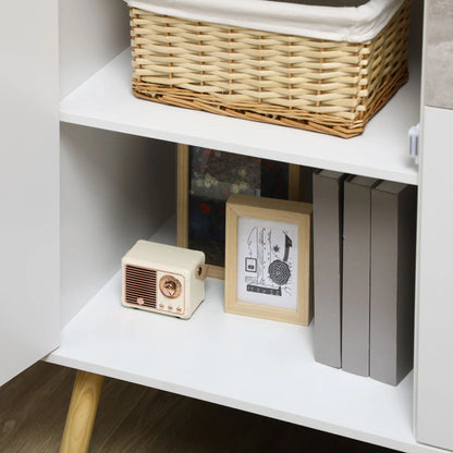 Living Room Cabinet with 2 Doors and Drawer in Chipboard and Pine, 98x39x81.5 cm, Grey and White