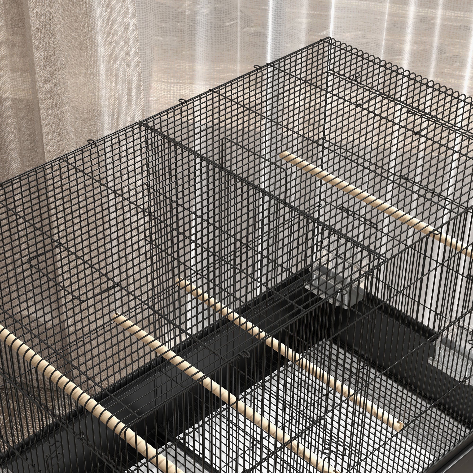 PawHut Indoor Bird Cage with Tray, Shelf and Wheels with Brakes, 85x49x119 cm, Black