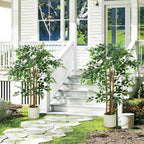 HOMCOM Artificial Green Banyan Tree Plant in PEVA and Wood with PP and Cement Container Pot, 55x55x120 cm