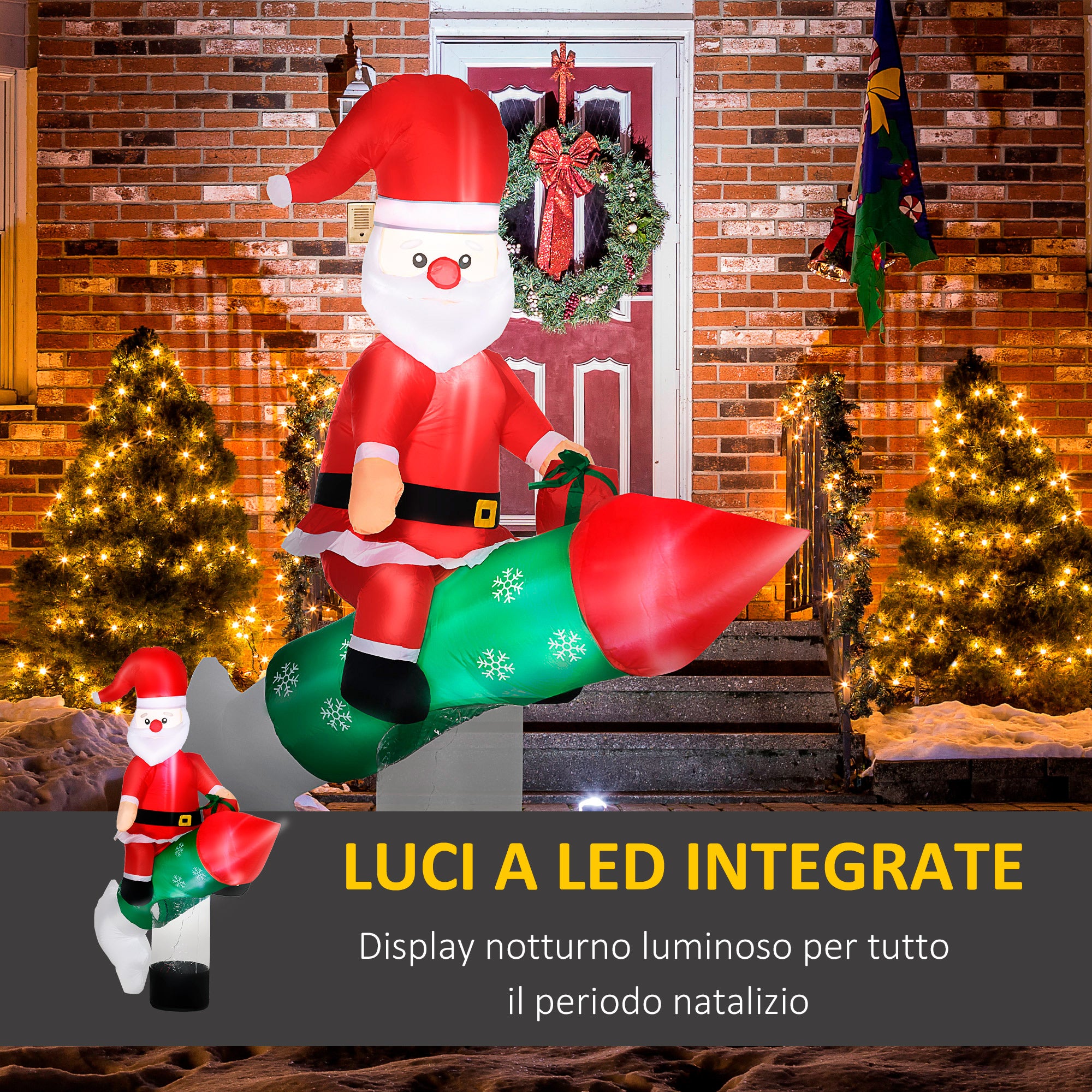 Inflatable Santa Claus with Missile, LED Lights and Inflator Included, 154x76x183cm
