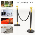 Stainless Steel Path Markers with 1.5 m Black Velvety Rope and Fillable Base, Ø32x96 cm