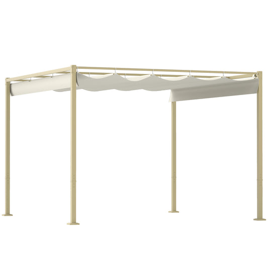 Gazebo Pergola 3x3 m with Retractable Roof, 8 Screws and 8 Pegs, in 180g Polyester and Metal, Khaki