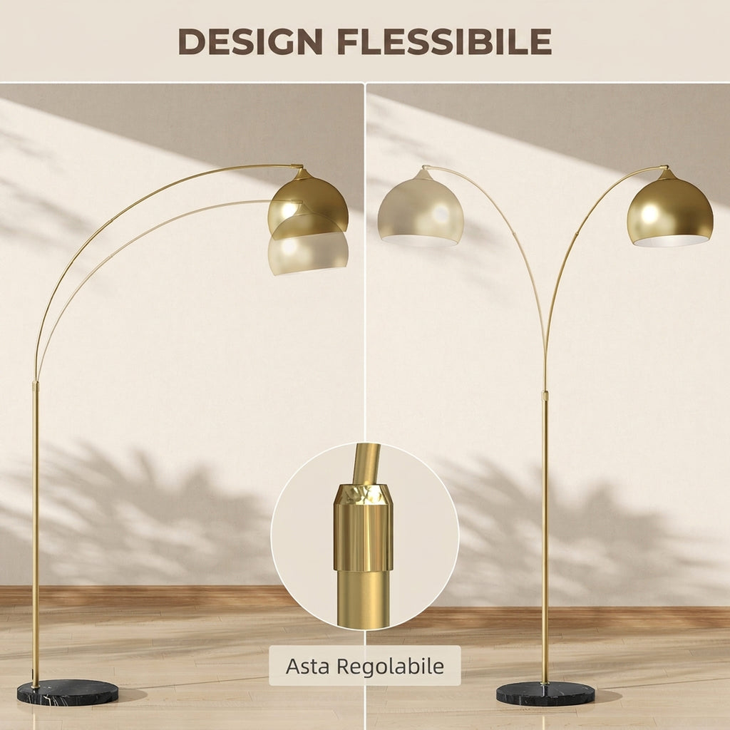 HOMCOM Modern Arc Floor Lamp with Adjustable Rod and Foot Switch, E27 Socket, Gold