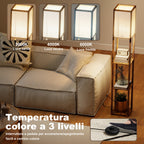 Floor Lamp with Shelves, Dimmable Light, Foot Switch and USB Ports, Brown