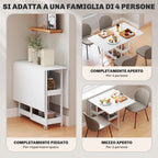 HOMCOM Folding Table with 2 Drop-Leaf Tops for 4 People with 2 Open Shelves, Wood and Metal, 133.4 x 80 x 75 cm, White