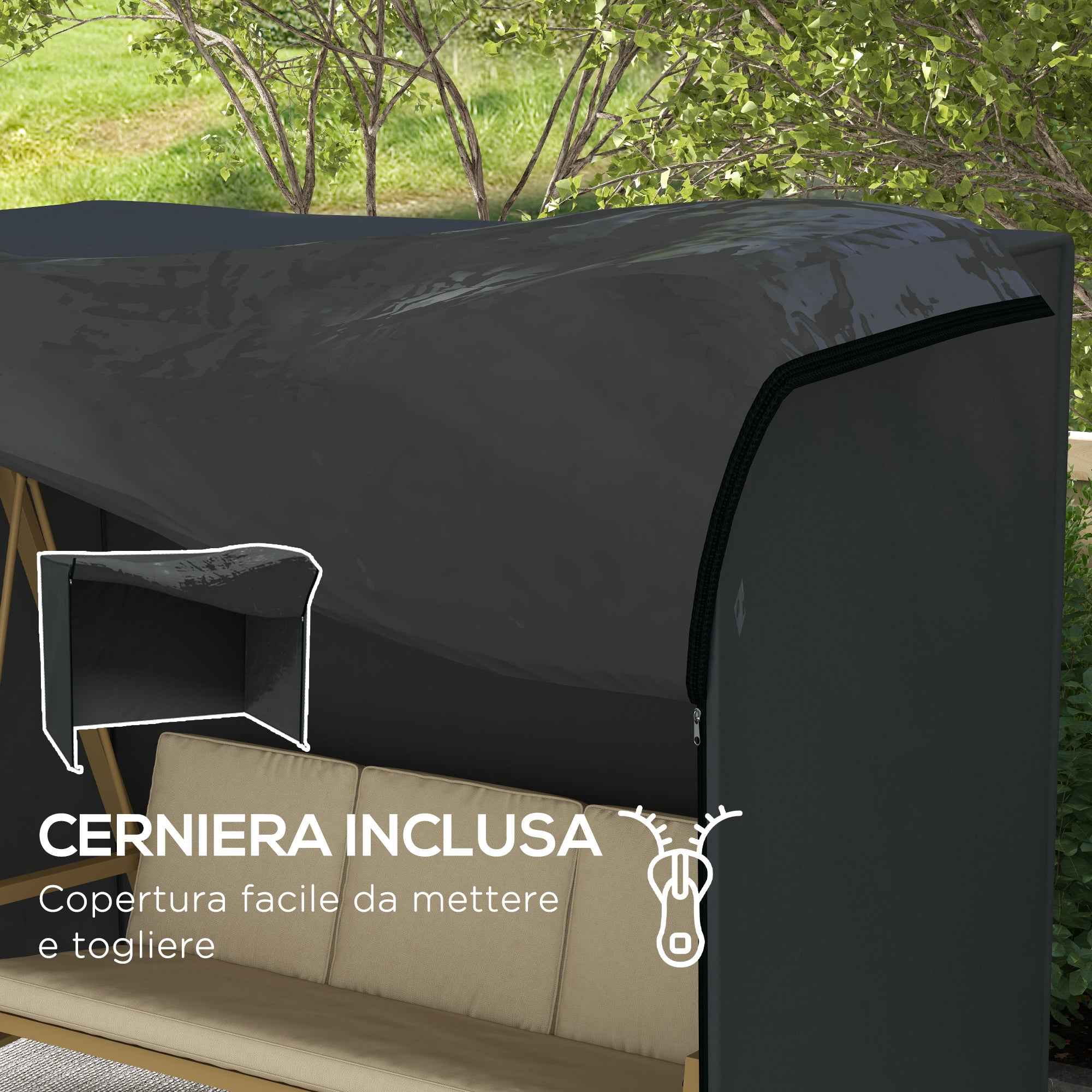 Outsunny 3-Seater Garden Swing Cover, Waterproof and UV-Proof, 220x125x172 cm, Black