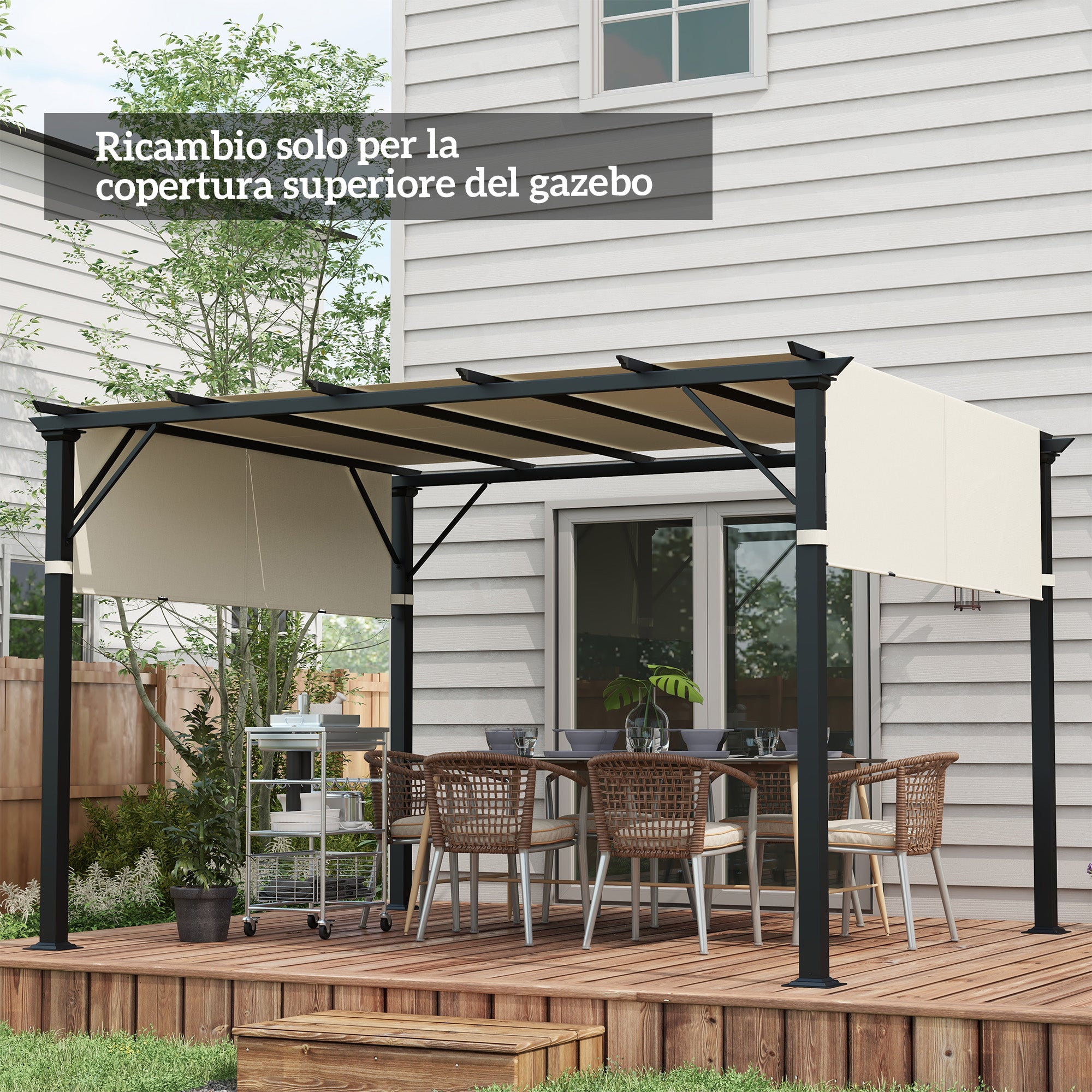 3x3m Polyester Pergola Gazebo Cover with Pockets and Straps, 488x122cm, Cream White