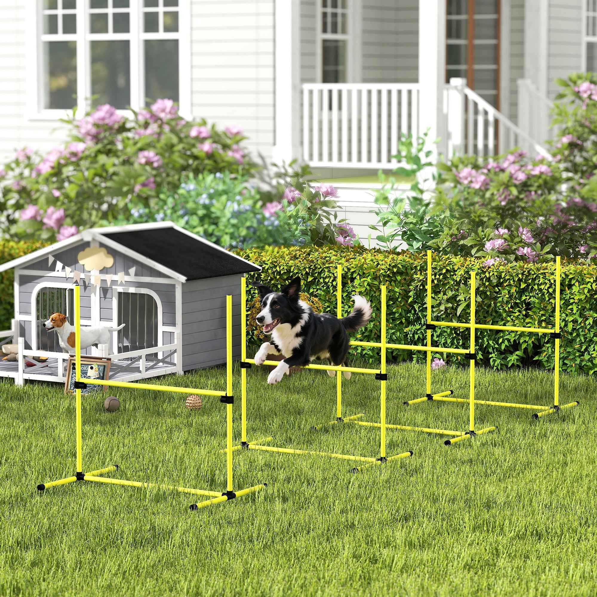 PawHut Set of 4 Agility Dog Training Hurdles, Adjustable Height, with Carry Bag, Yellow