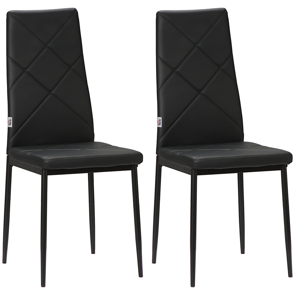 Set of 2 Modern High Back Dining Chairs in Faux Leather and Steel, 41x50x97 cm, Black