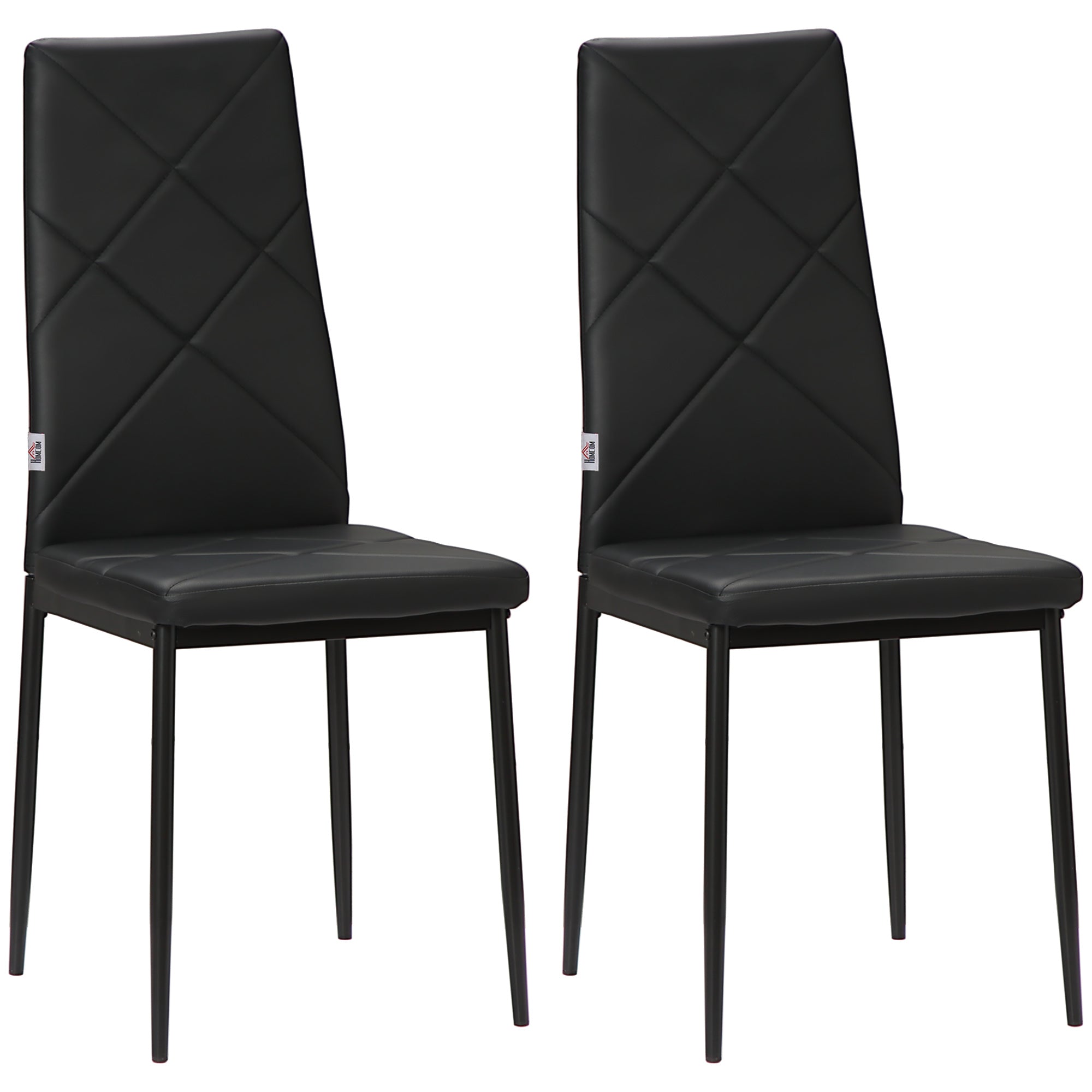 Set of 2 Modern High Back Dining Chairs in Faux Leather and Steel, 41x50x97 cm, Black